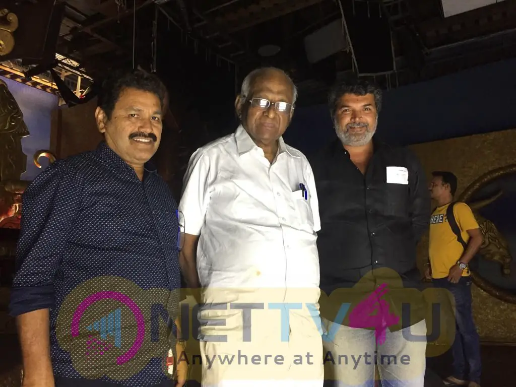 Veteran Filmmaker SP Muthuraman Surprise Visit To Dharma Prabhu Shooting Spot Pics Tamil Gallery