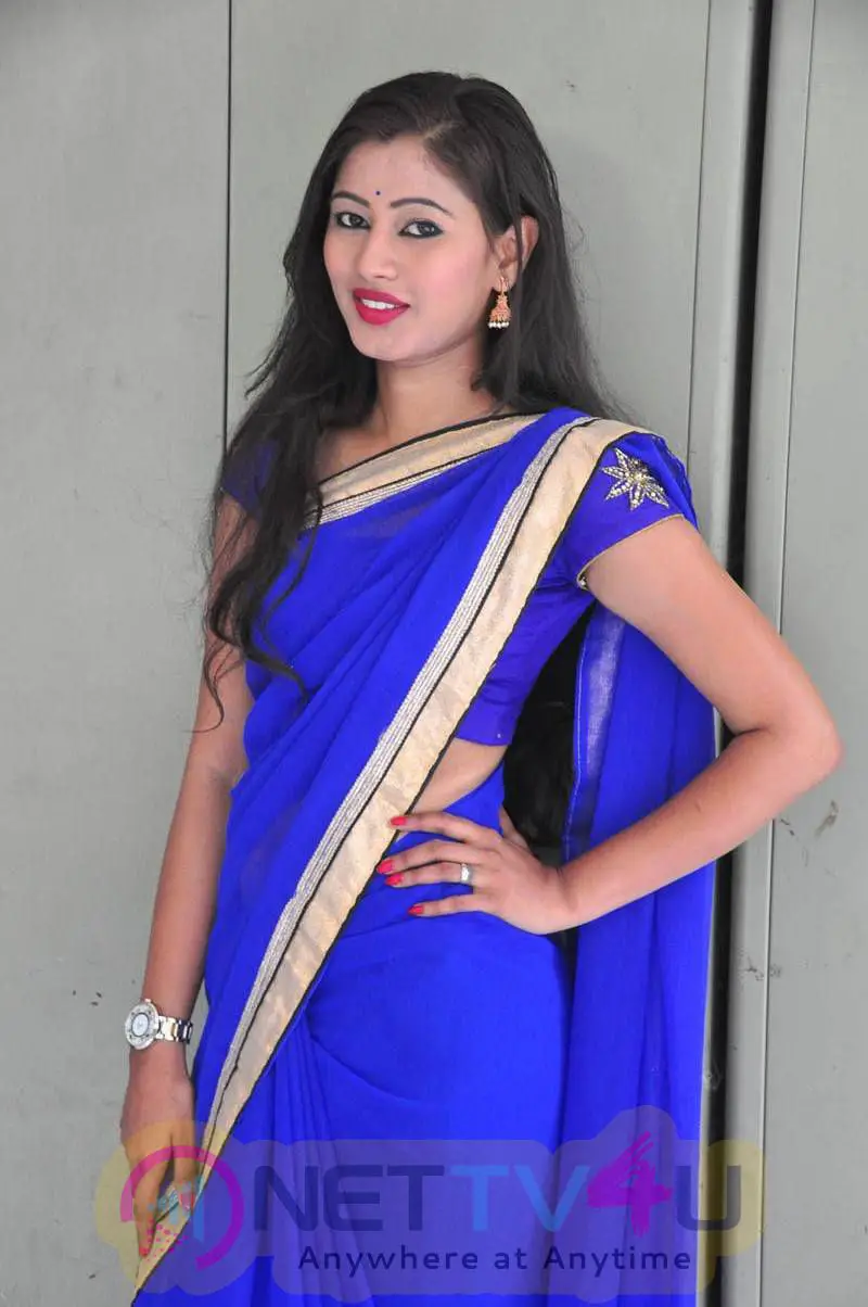 actress shanti priya in blue saree photo gallery 1
