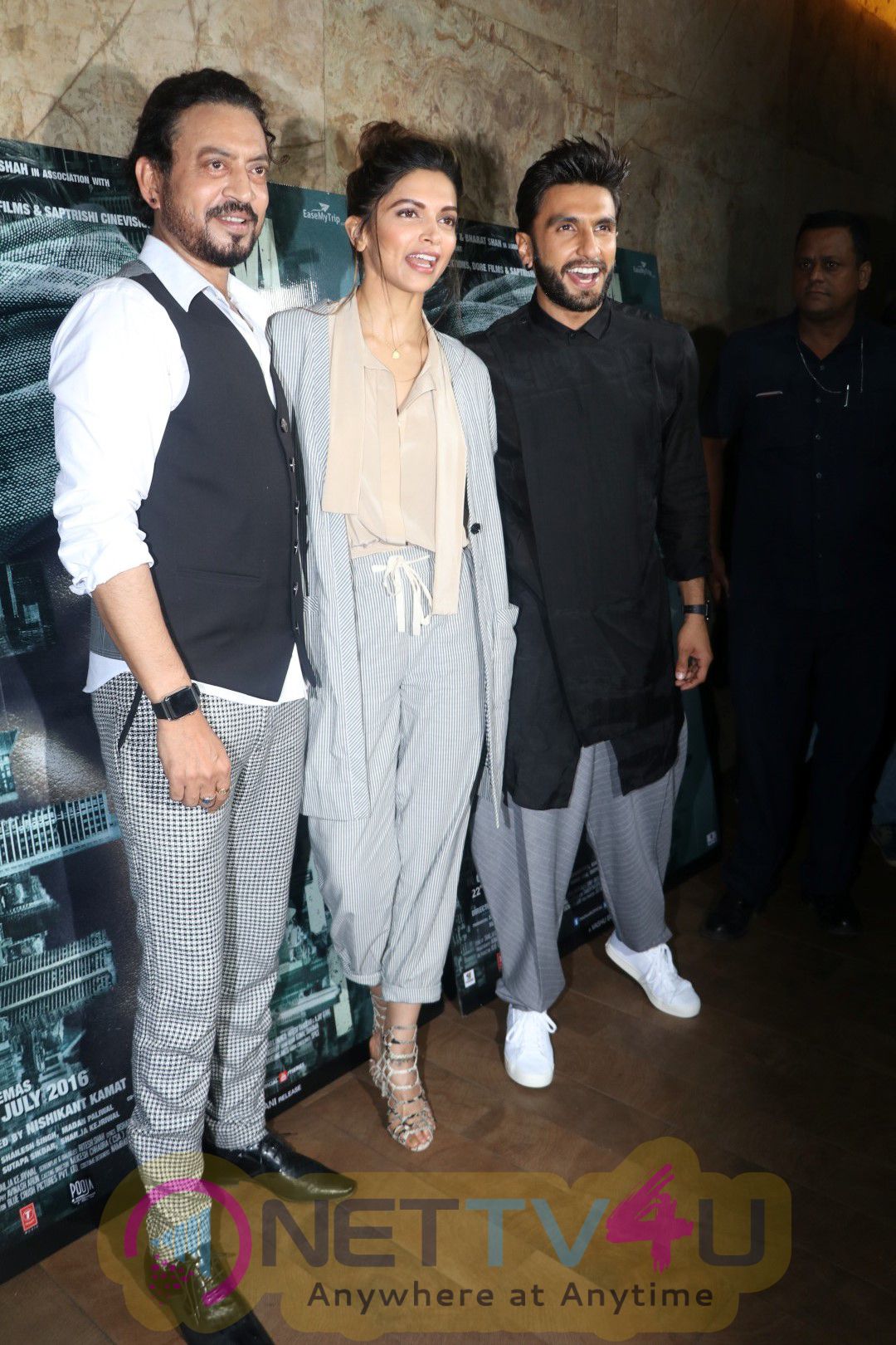 Bollywood Actors Irrfan Khan, Deepika Padukone And Ranveer Singh During The Screening Of Film Madaari In Mumbai Hindi Gallery