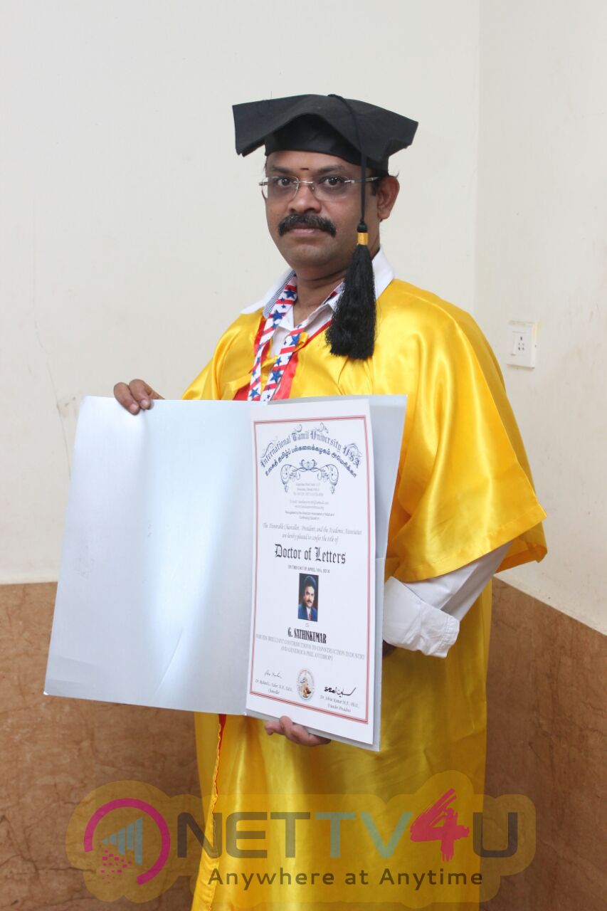 Doctorate To Eli Movie Producer G Sathiskumar By International Tamil University Usa Photos Tamil Gallery