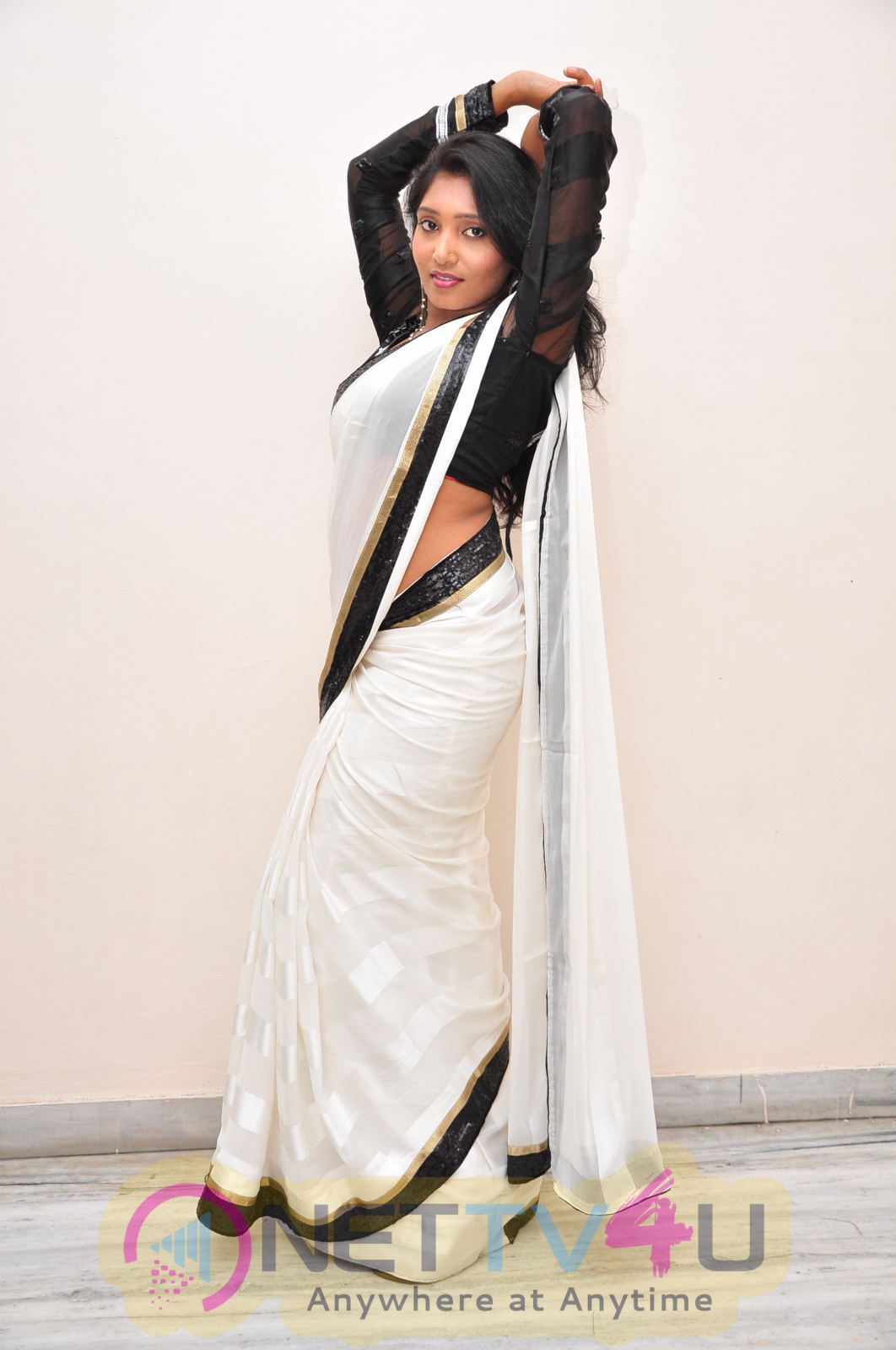 nisha latest photos in black and white saree 25