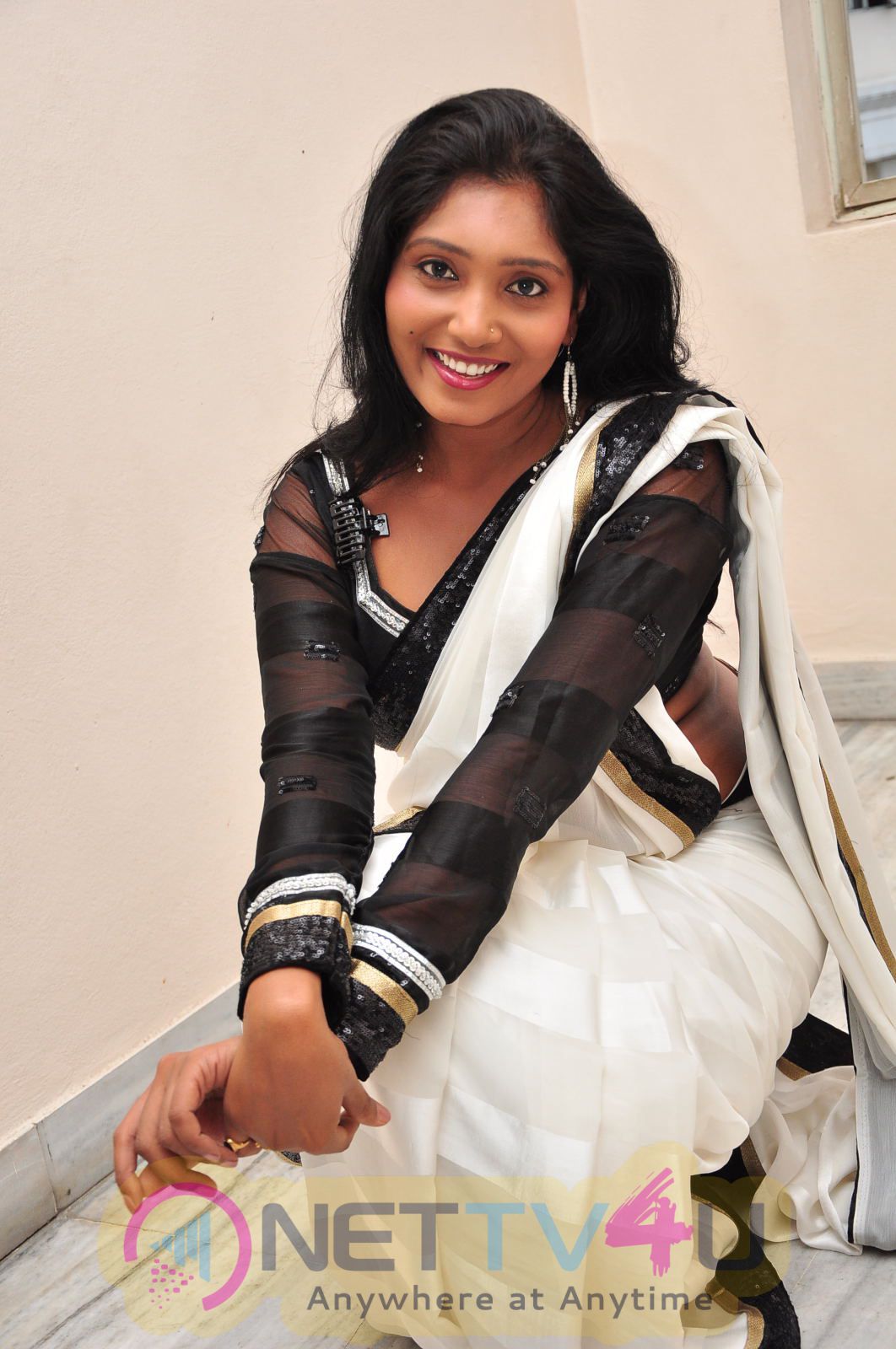 nisha latest photos in black and white saree 30