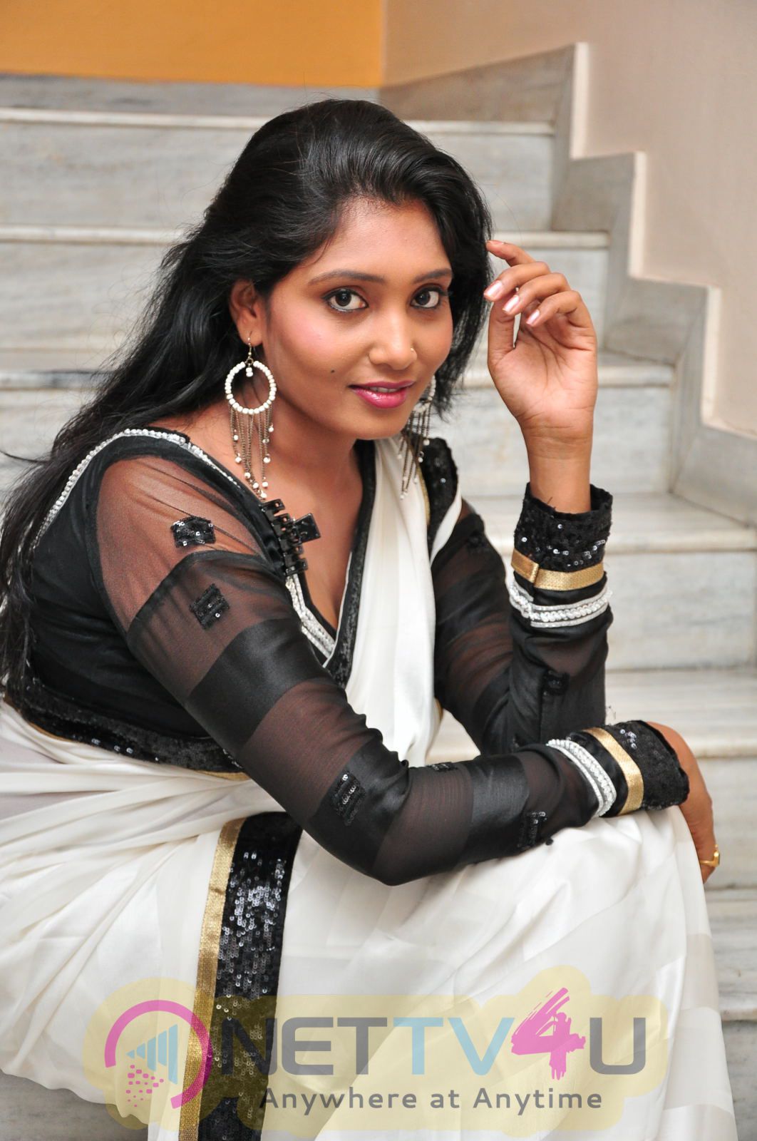 nisha latest photos in black and white saree 37