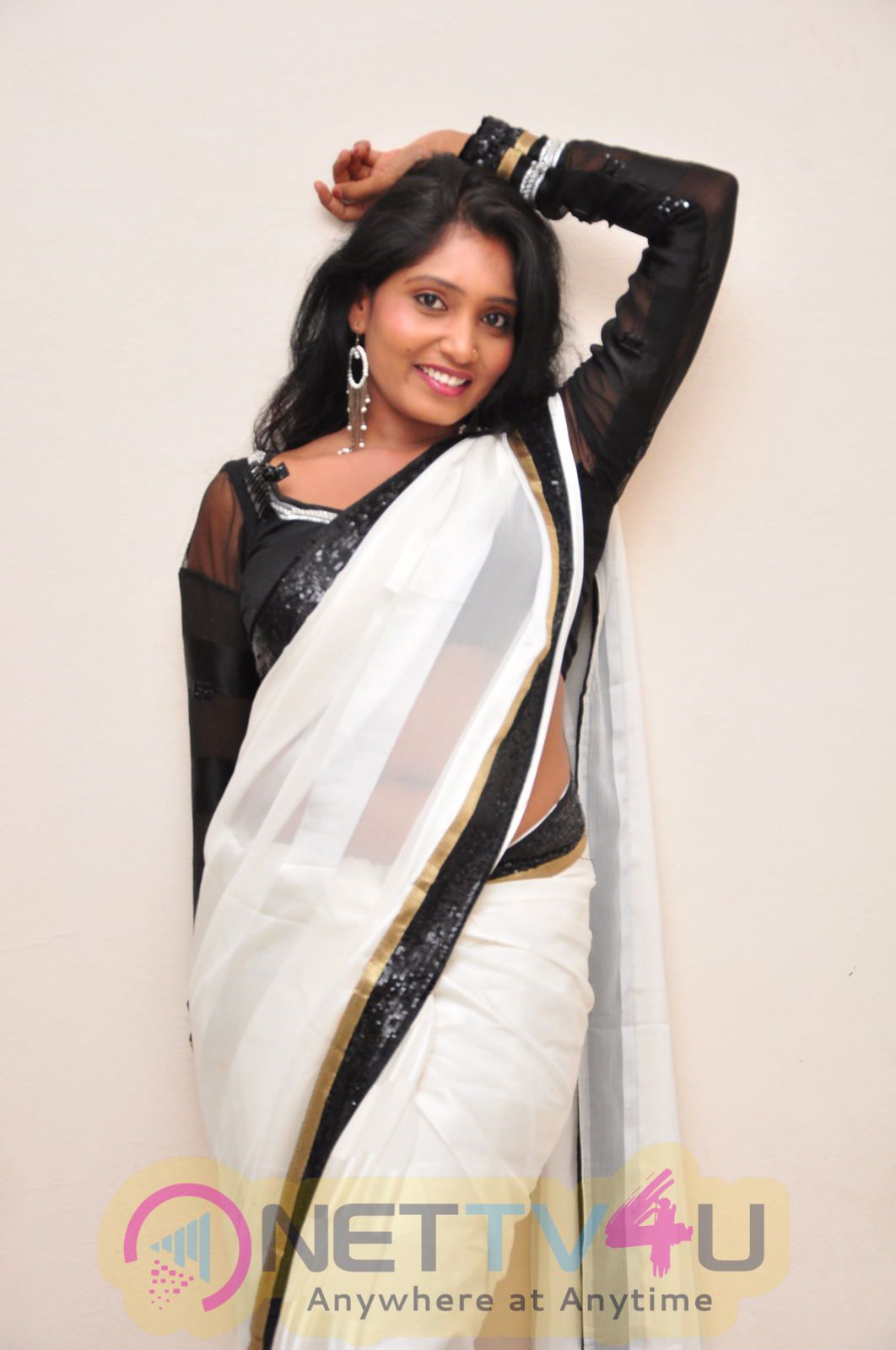 nisha latest photos in black and white saree 43