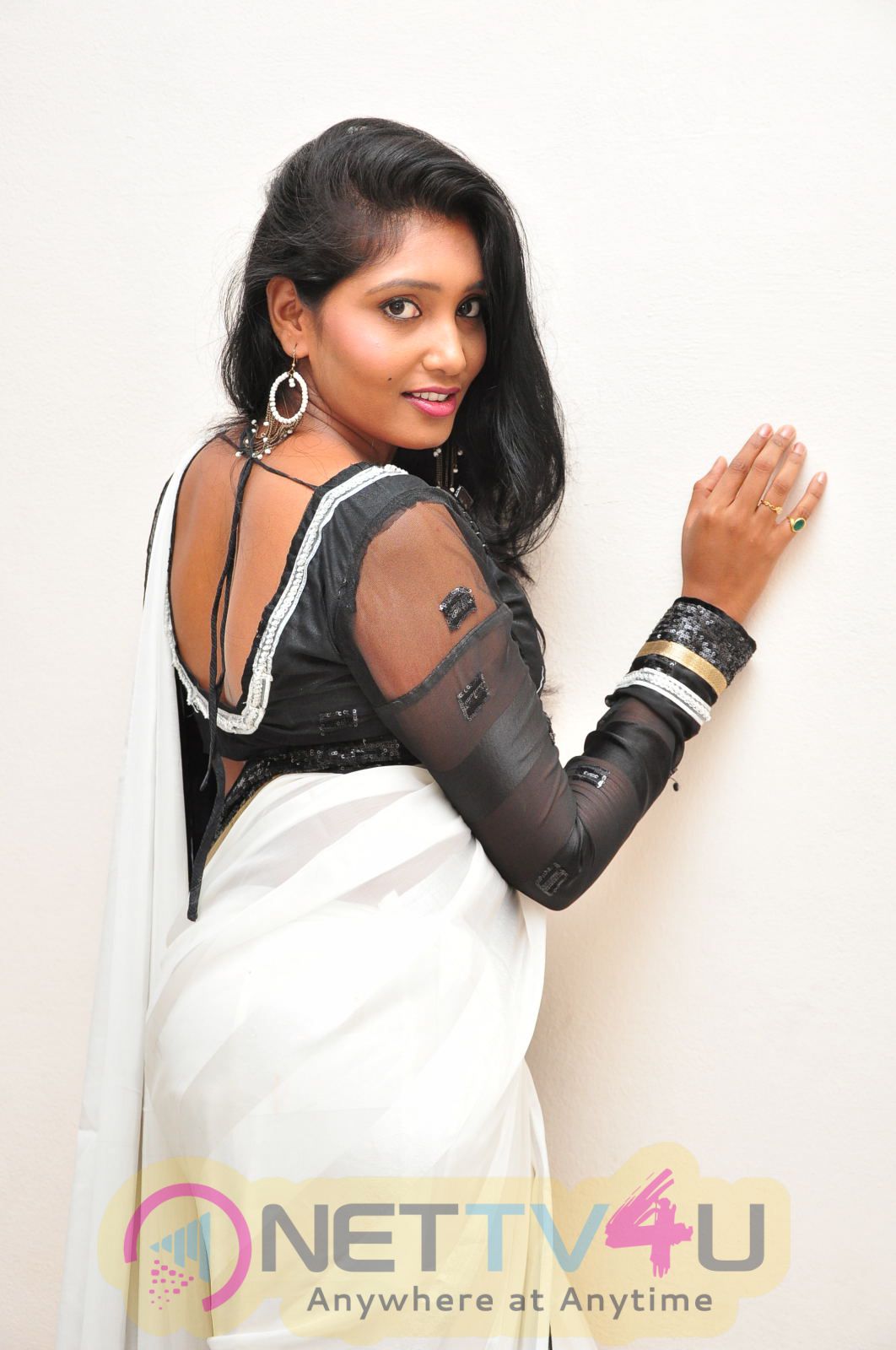 nisha latest photos in black and white saree 53