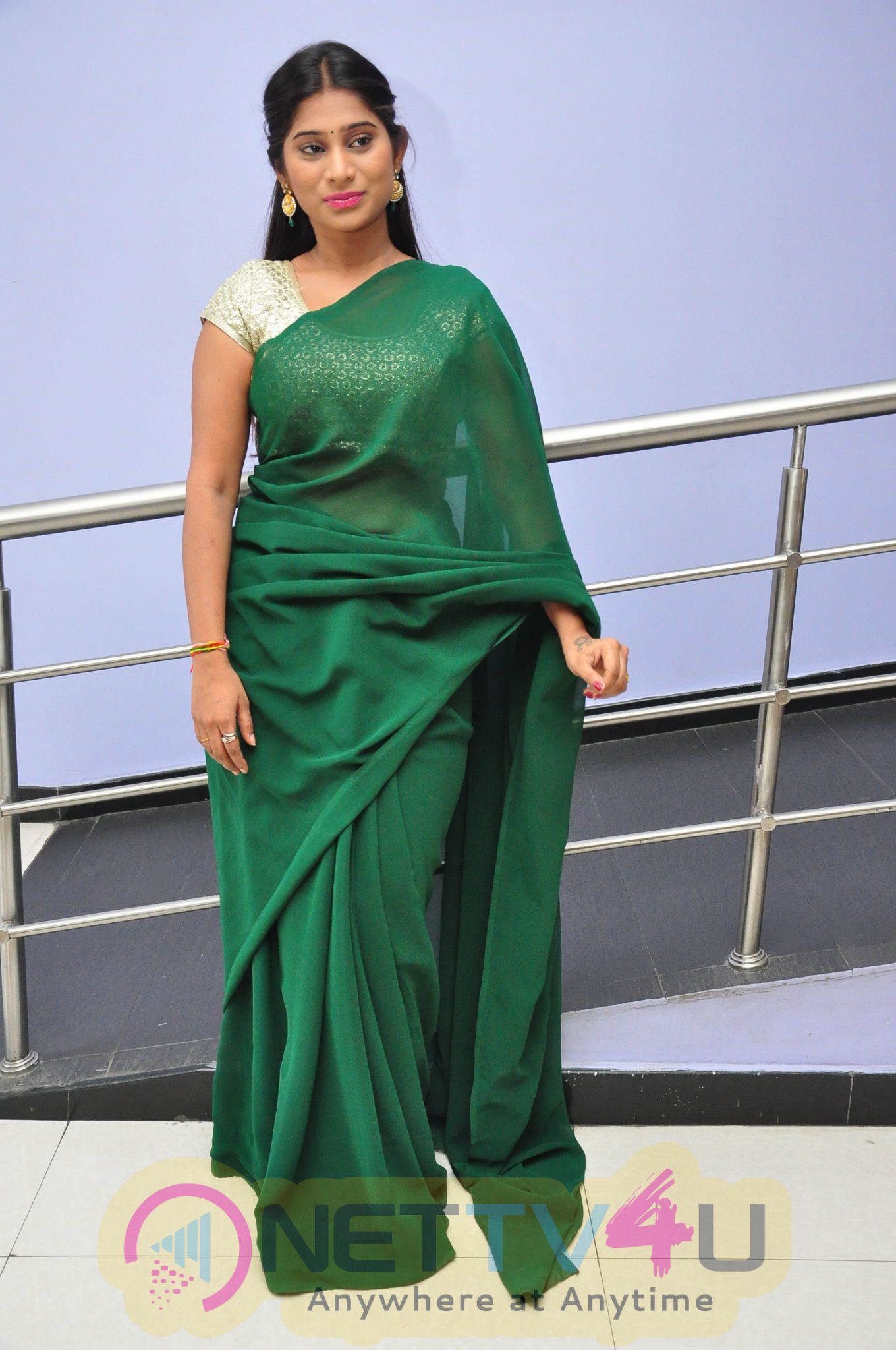 Telugu Actress Green Saree Midhuna Exclusive Photos Telugu Gallery