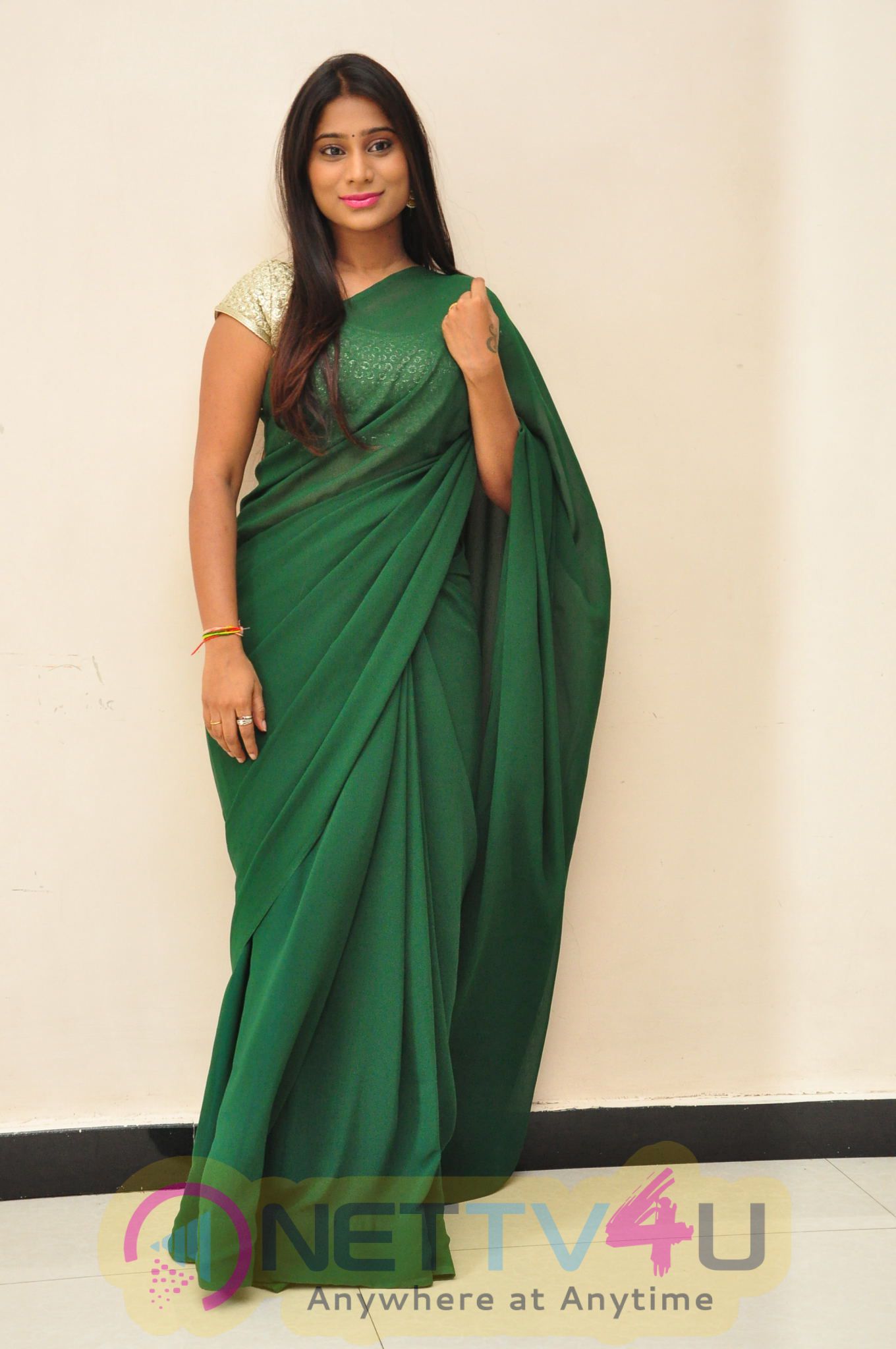 Telugu Actress Green Saree Midhuna Exclusive Photos Telugu Gallery