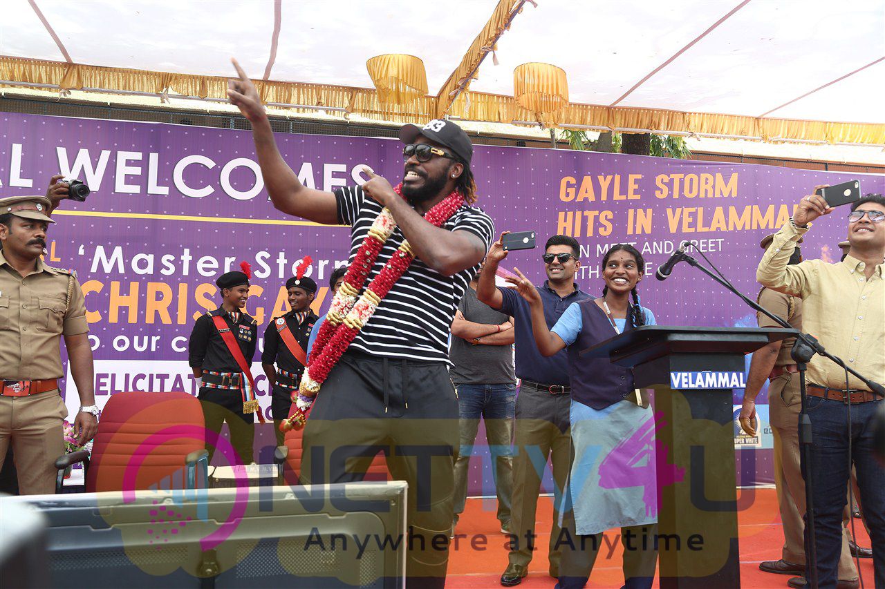 West Indies Cricketer Chris Gayle Visited Velammal School Photos Tamil Gallery