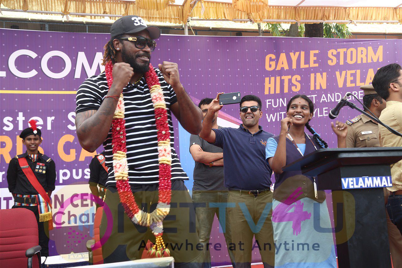 West Indies Cricketer Chris Gayle Visited Velammal School Photos Tamil Gallery