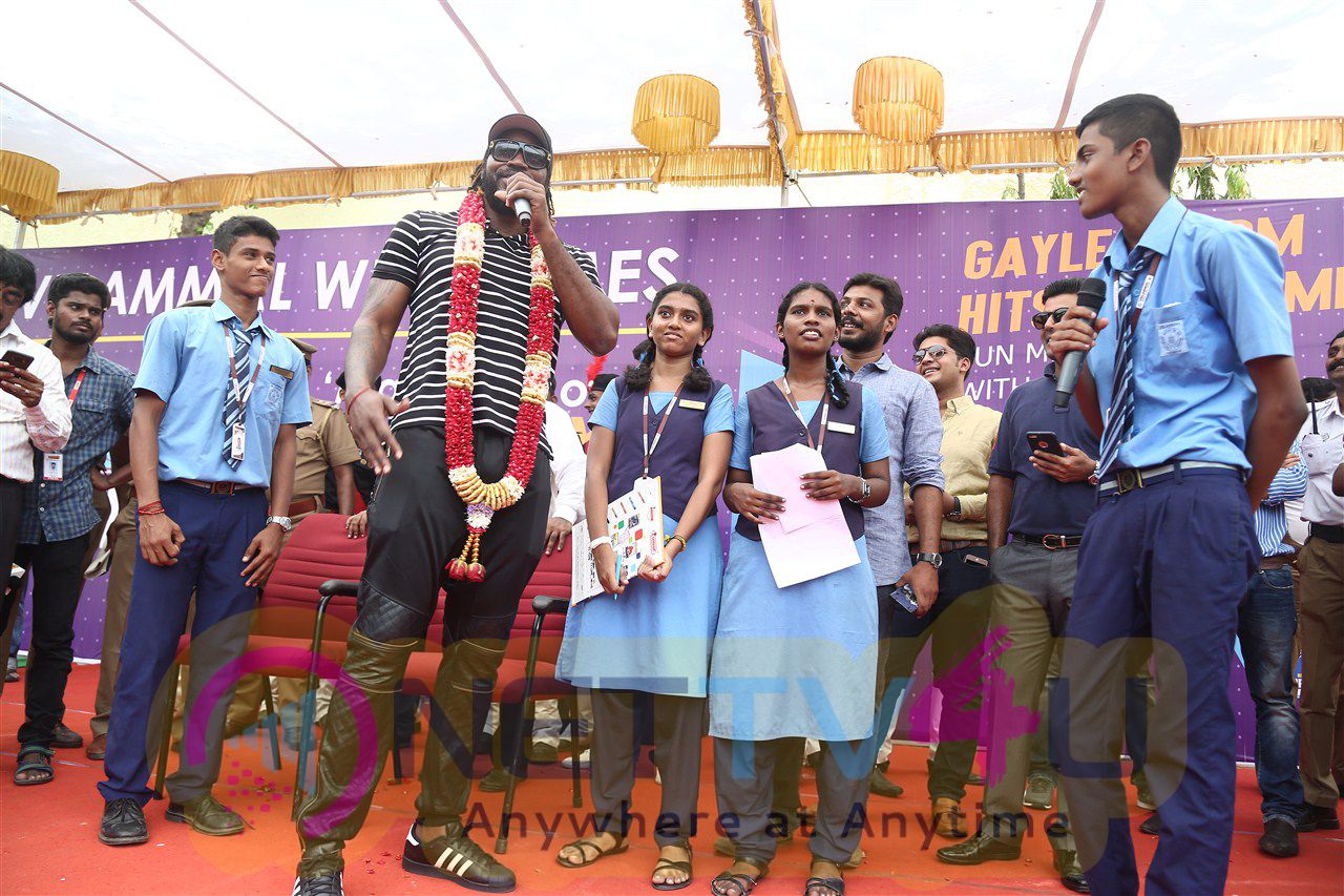 West Indies Cricketer Chris Gayle Visited Velammal School Photos Tamil Gallery