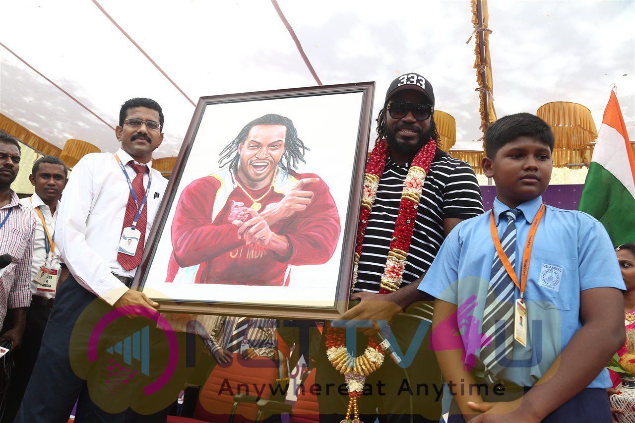 West Indies Cricketer Chris Gayle Visited Velammal School Photos Tamil Gallery